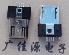 Micro USB公頭|帶地線膠芯厚度3.0|卡勾彈片針SMT|帶2個黑色定位柱0.8